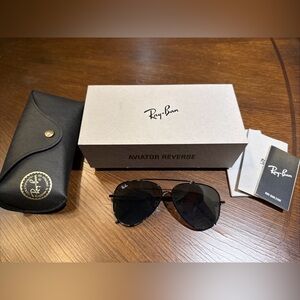 RAY-BAN AVIATOR REVERSE SUNGLASSES - RBR0101S 002/GS -  59 BLACK SILVER - NWT